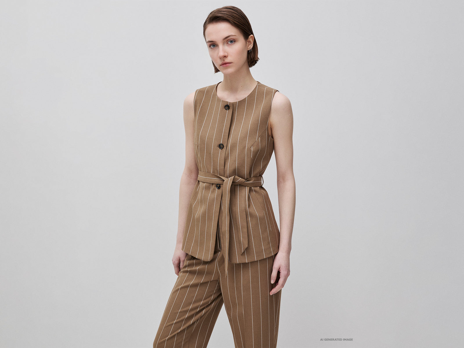 Colete comprido risca de giz com cinto - ucb_image_F