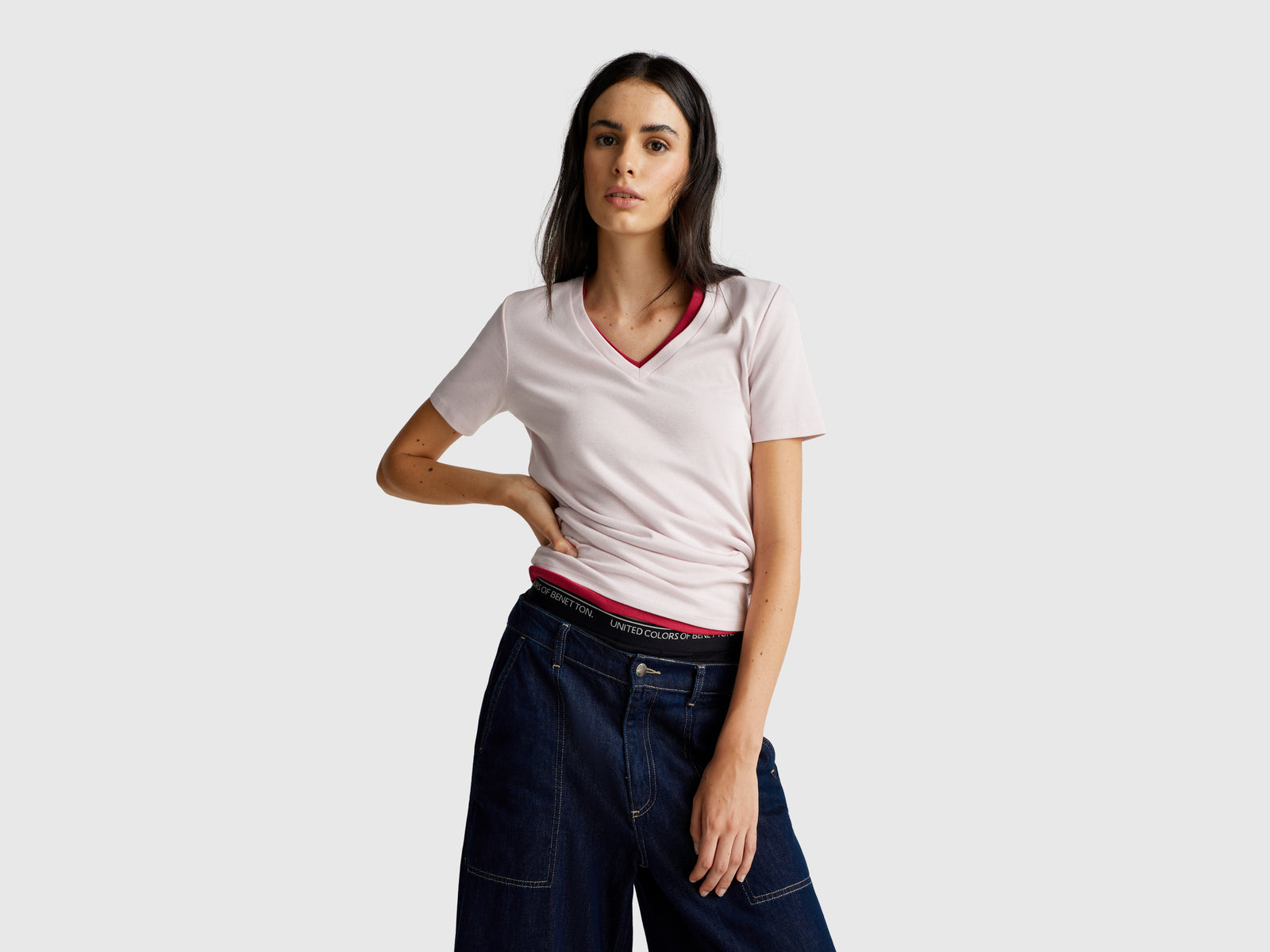 Pure cotton t-shirt with V-neck
