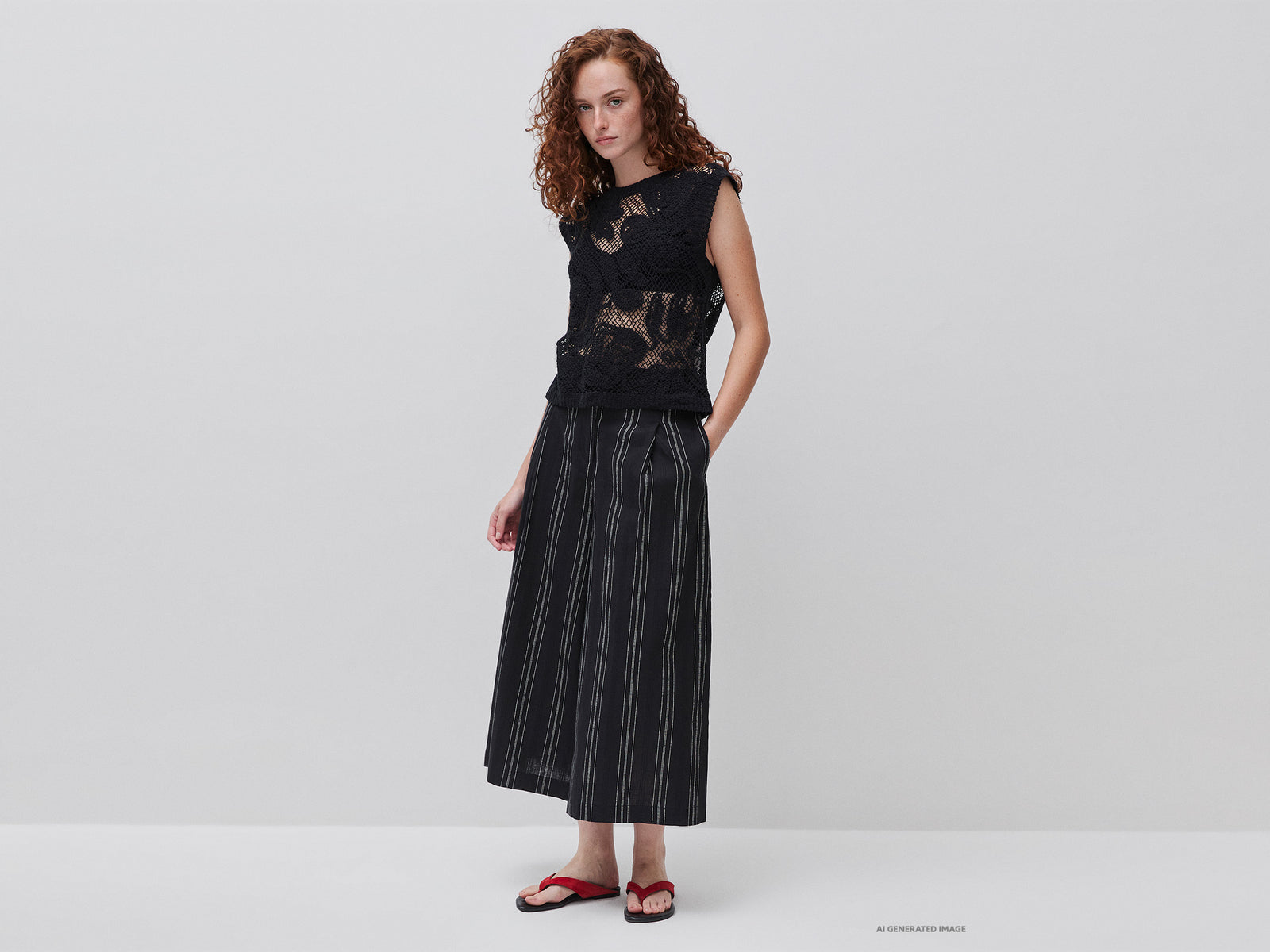 Wide-leg striped linen blend trousers