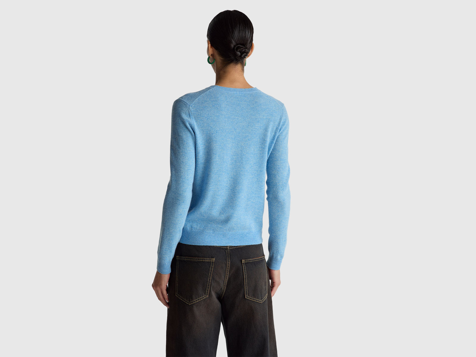 Camisola de gola redonda azul-claro em lã Merino - ucb_image_B