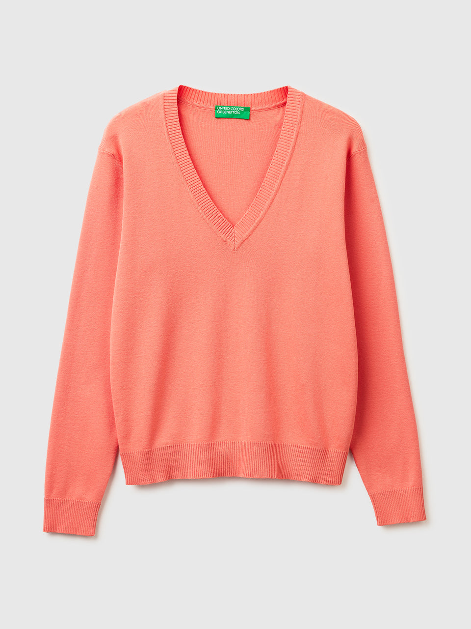 Camisola pêssego em algodão tricot com decote em V - ucb_image_FS