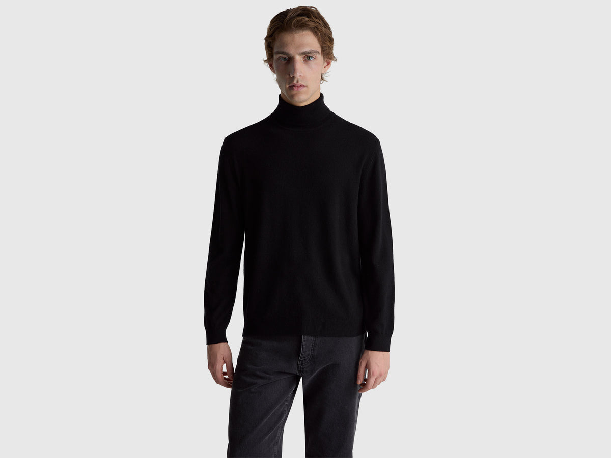 Camisola de gola alta preta em pura lã Merino - ucb_image_F