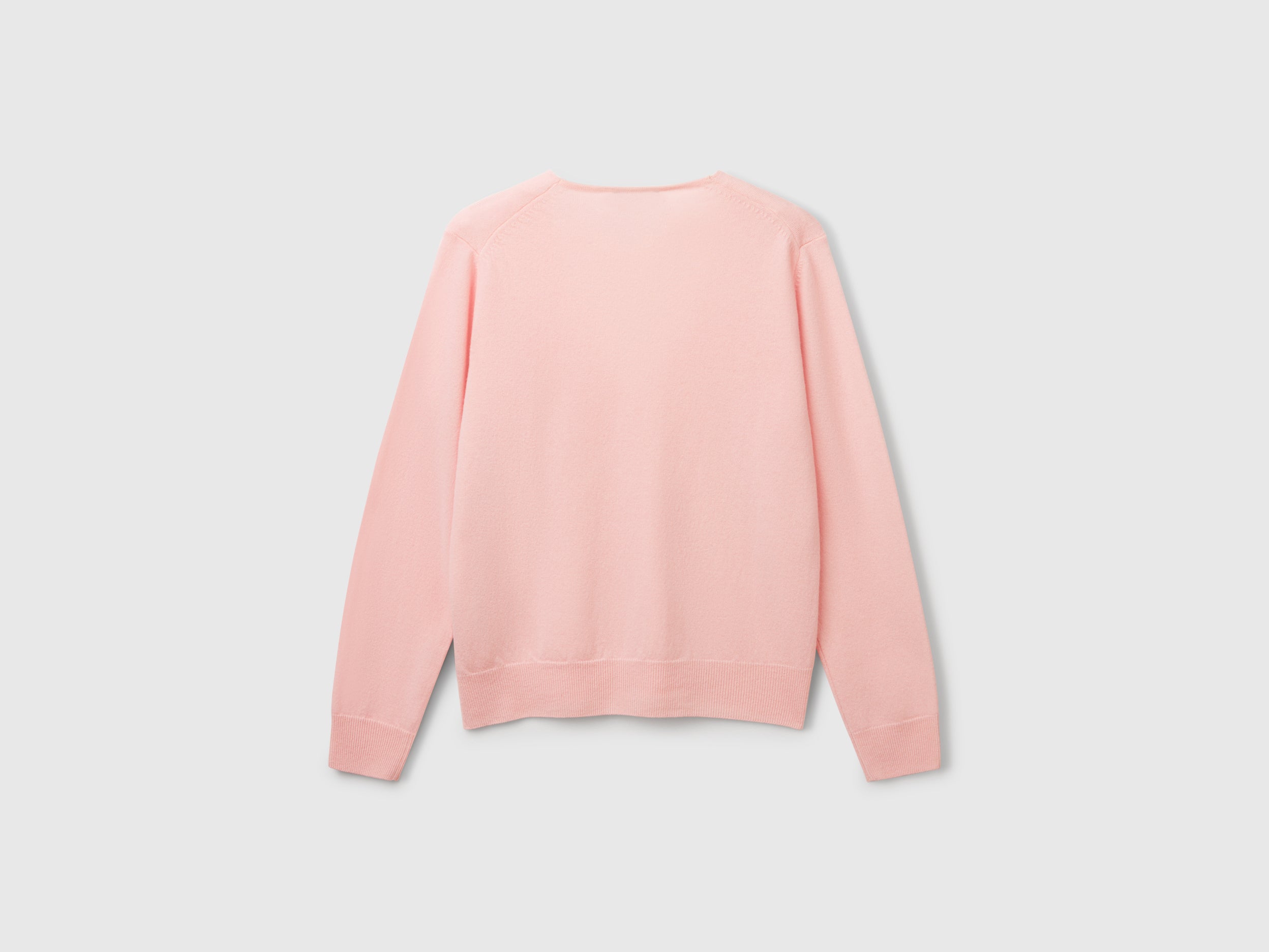 Camisola rosa pó com decote em V em pura lã Merino - ucb_image_BS
