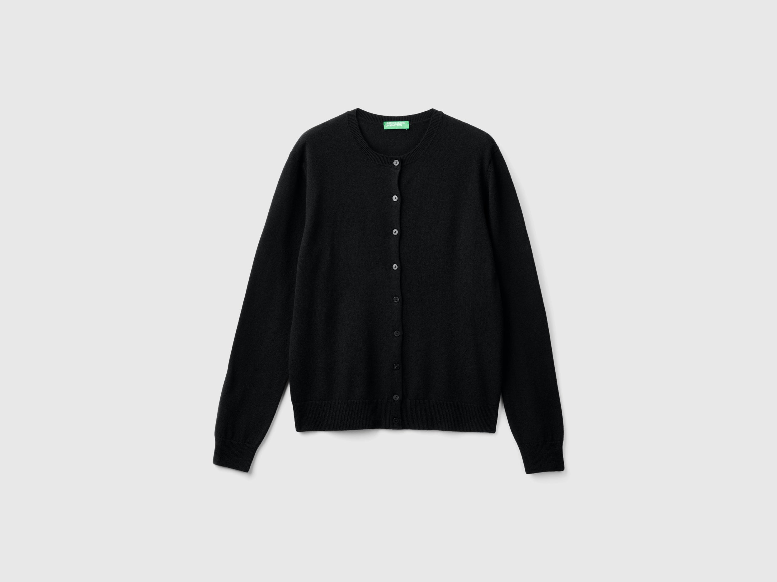 Black crew neck cardigan in pure Merino wool - ucb_image_FS