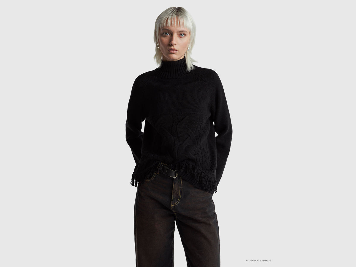 Camisola de gola alta over fit com franjas - ucb_image_F
