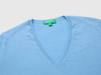 Camisola decote em V azul-claro em pura lã Merino - ucb_image_DS1