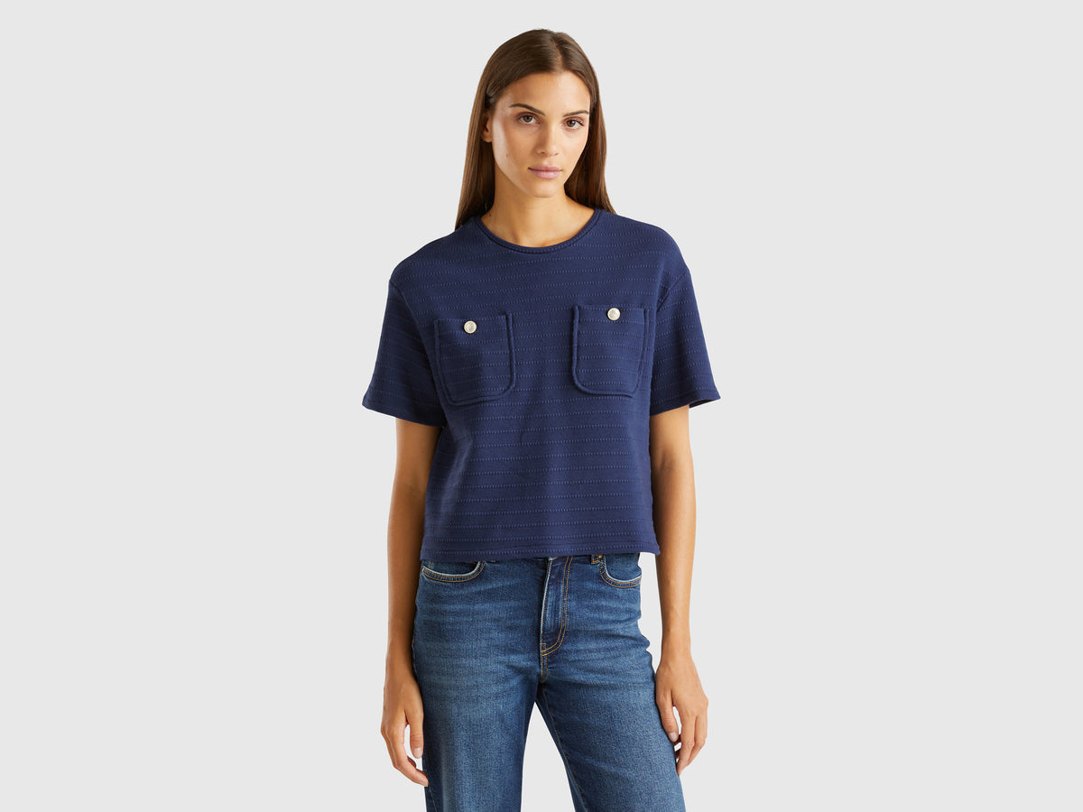 T-shirt de gola redonda com bolsos pequenos - ucb_image_F