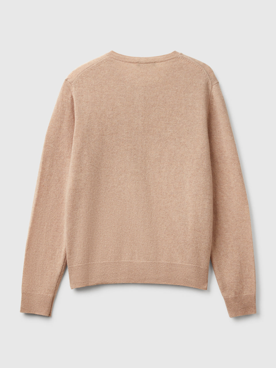 Beige crew neck cardigan in pure Merino wool - ucb_image_BS