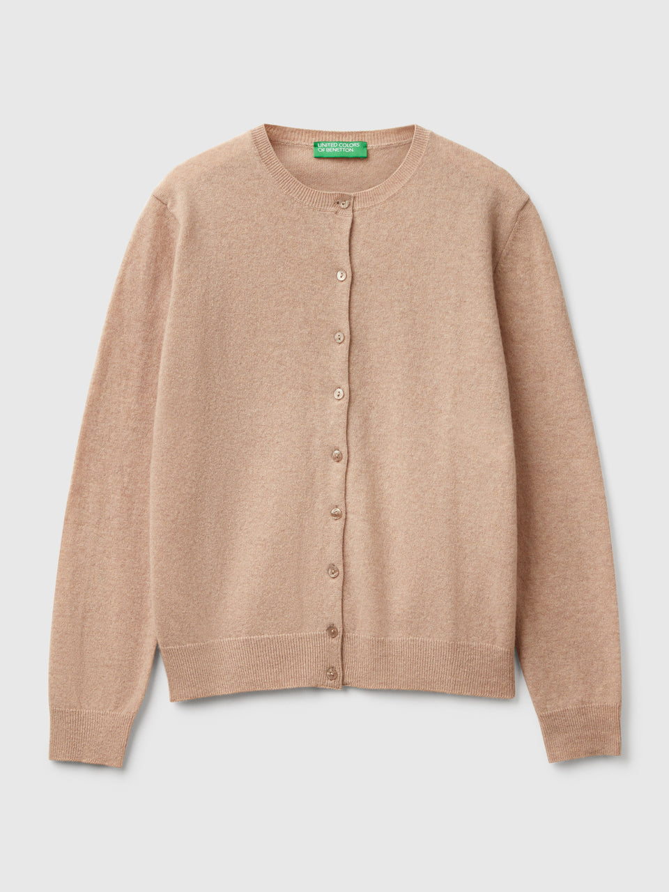 Beige crew neck cardigan in pure Merino wool - ucb_image_FS