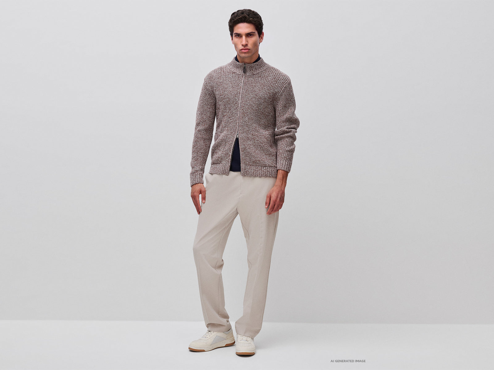 Wool blend zip-up cardigan