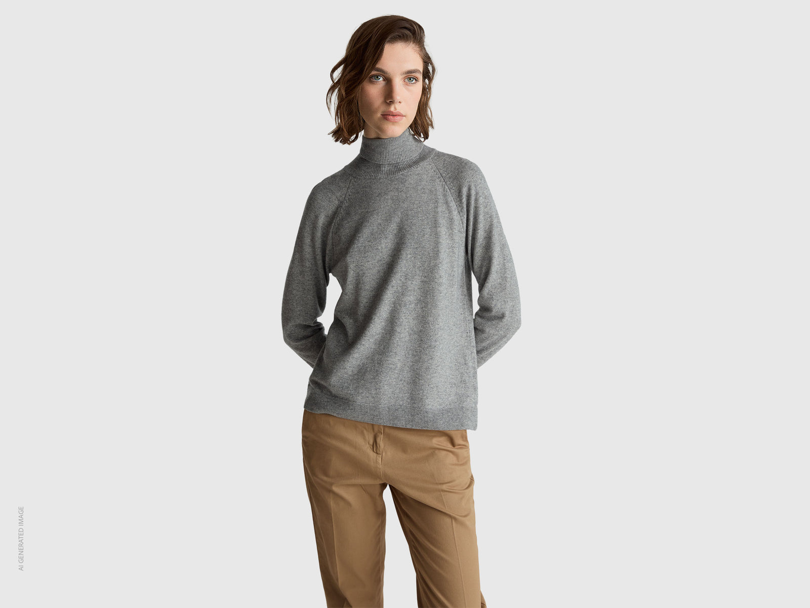 Camisola de gola alta cinza mélange em mistura de lã e caxemira. - ucb_image_F