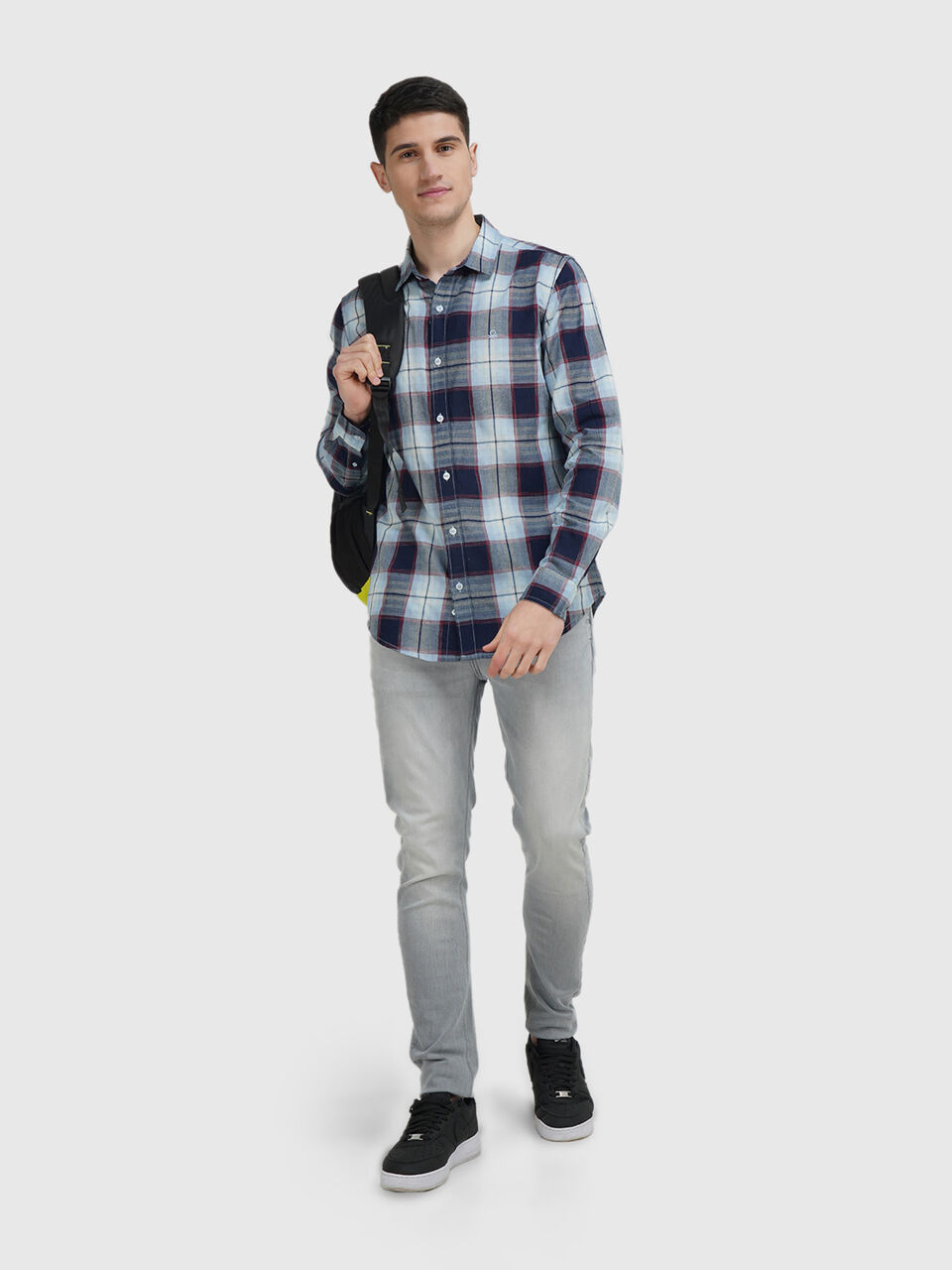 Full Sleeve Dobby Texture Indigo Check  Shirt image number null