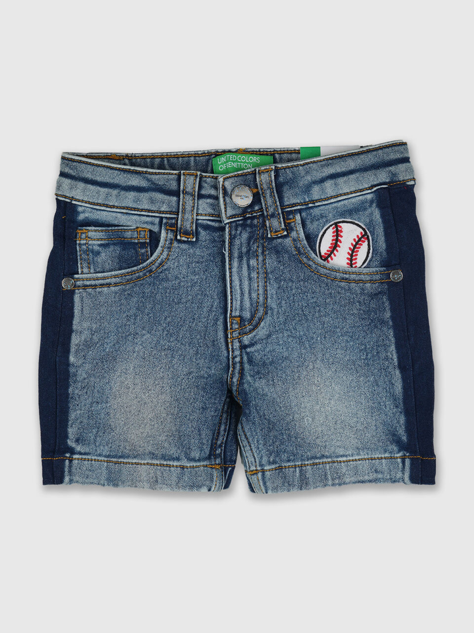 Denim Short With Color Block And Badge image number 1