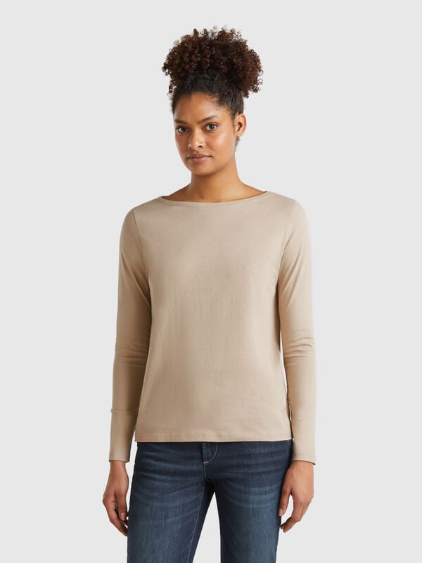 T-shirt with boat neck in 100% cotton Women