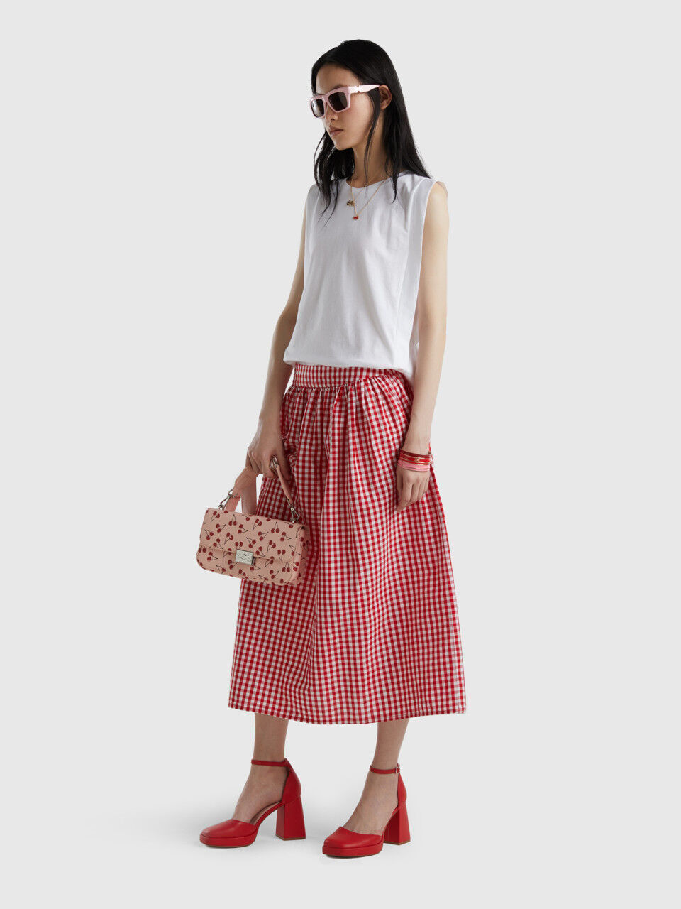 Vichy skirt in linen blend