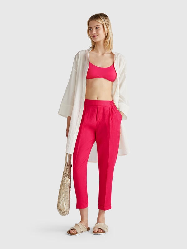 Regular fit pure linen trousers Women