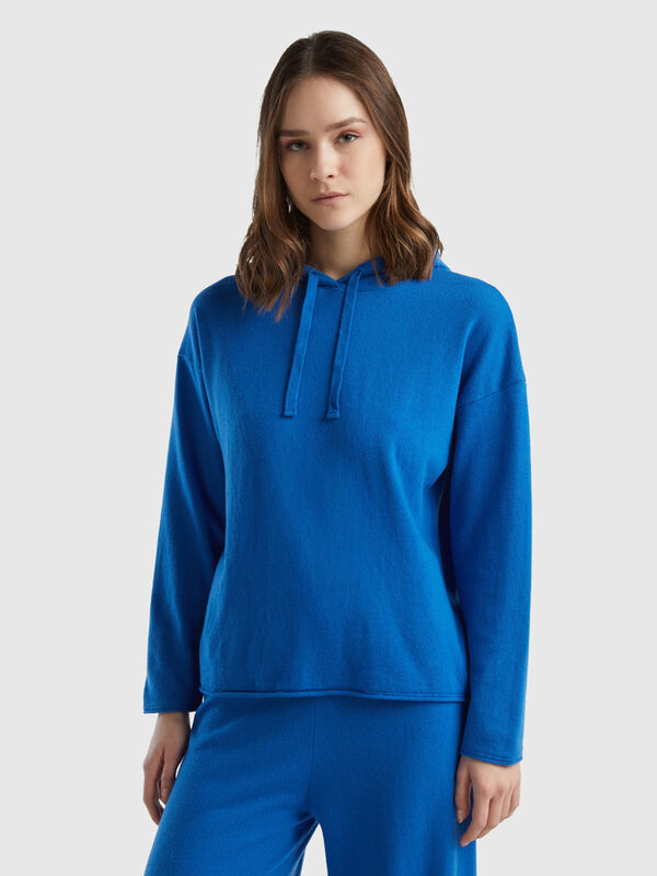 Blue cashmere blend sweater with hood Women