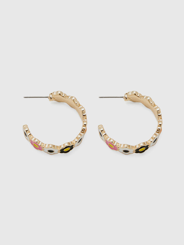 C hoop earrings with multicolor flowers Women