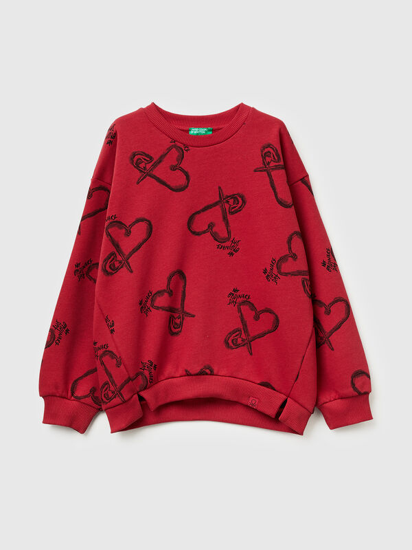 Burgundy sweatshirt with heart print Junior Girl