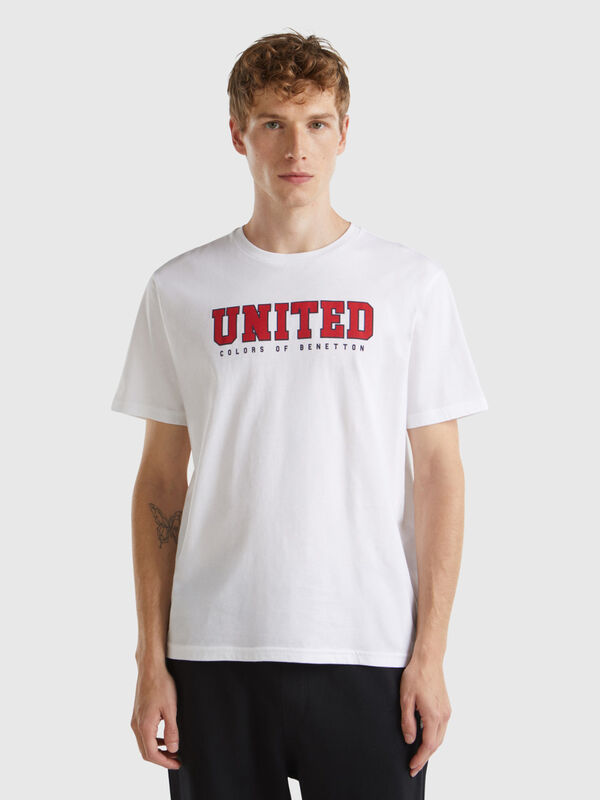 White organic cotton t-shirt with red logo Men