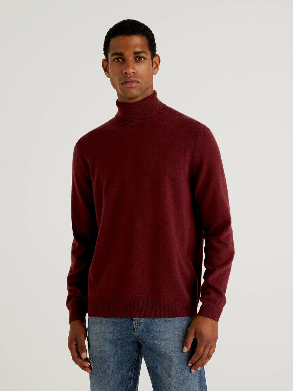 high neck red sweater