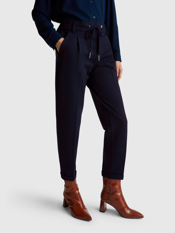 Yarn dyed trousers with drawstring Women