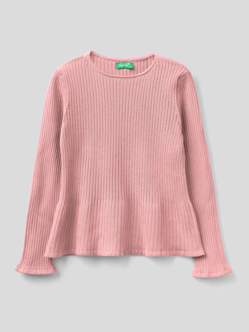Ribbed knit sweater with flared bottom. image number 1
