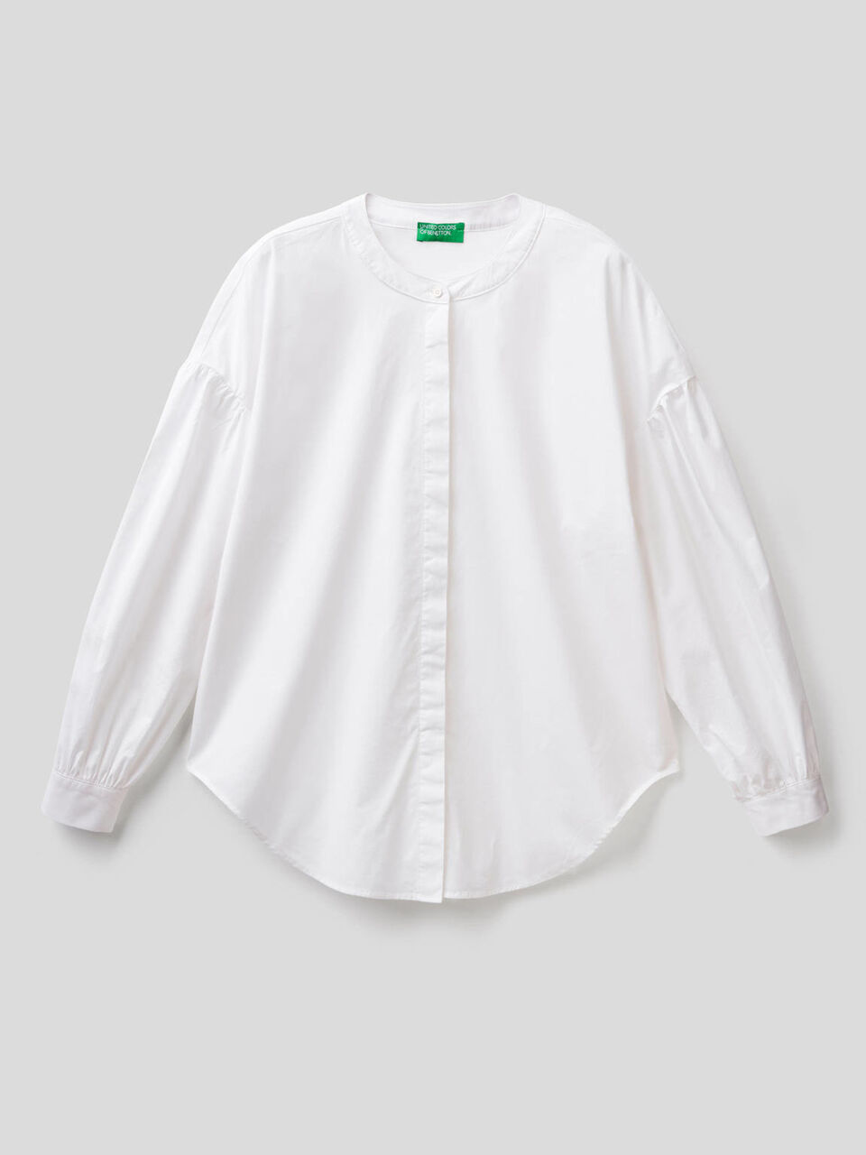 Blouse in stretch cotton with puff sleeve image number 1