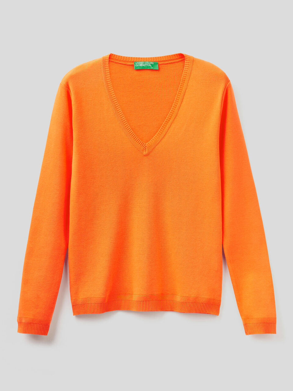 Pure cotton sweater with V-neck image number 1