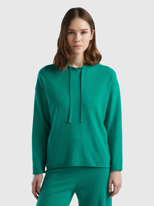 Aqua green cashmere blend sweater with hood Women