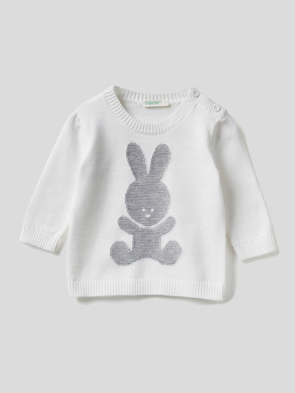 Crew neck 100% cotton sweater with inlay image number 1