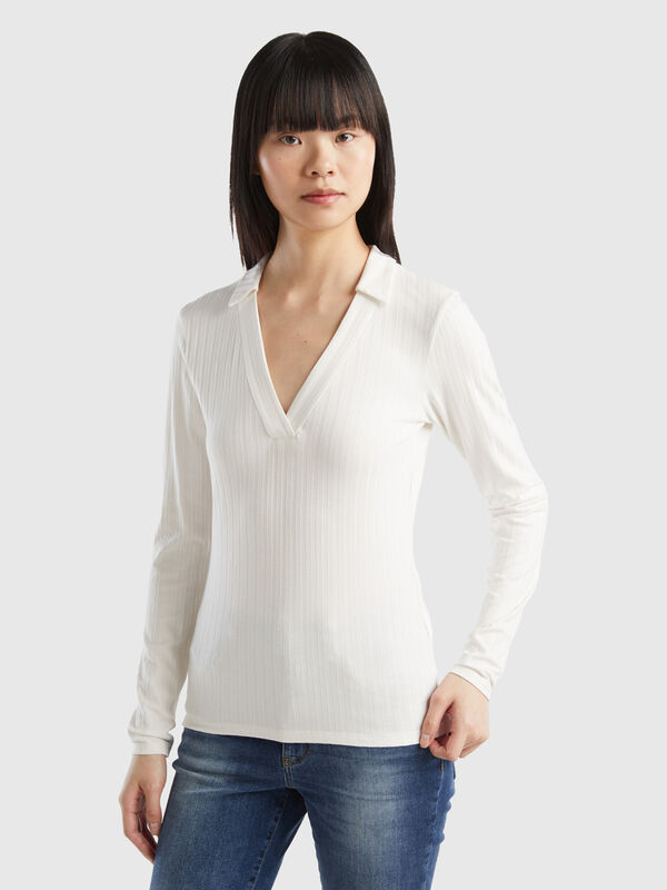 Ribbed t-shirt with collar Women