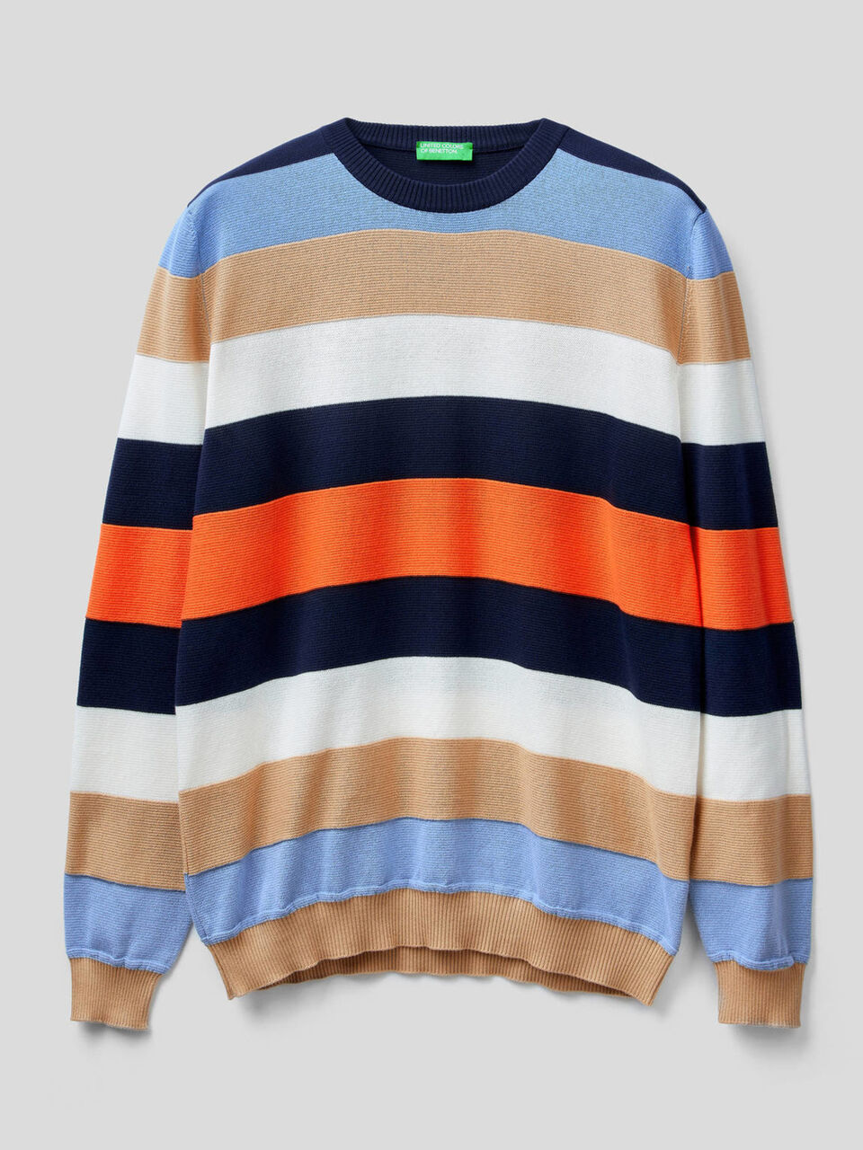 Striped sweater in warm 100% cotton image number 1