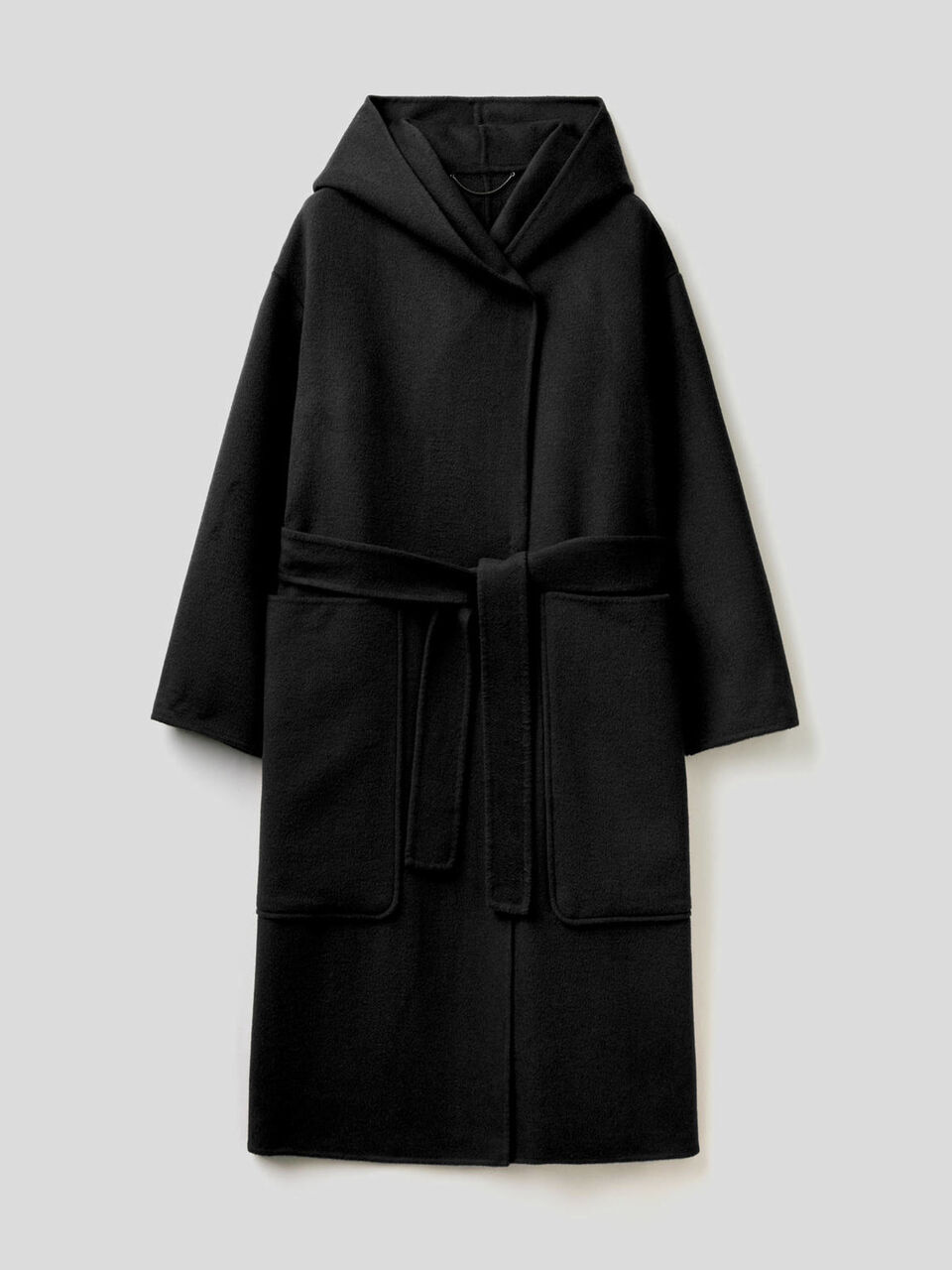 Coat with hood in wool blend image number 1