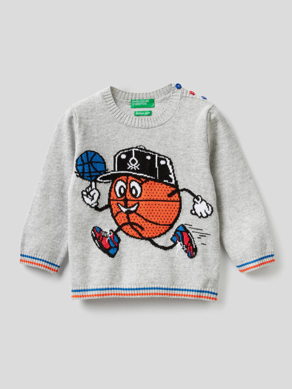 Crew neck sweater with inlaid design image number 1