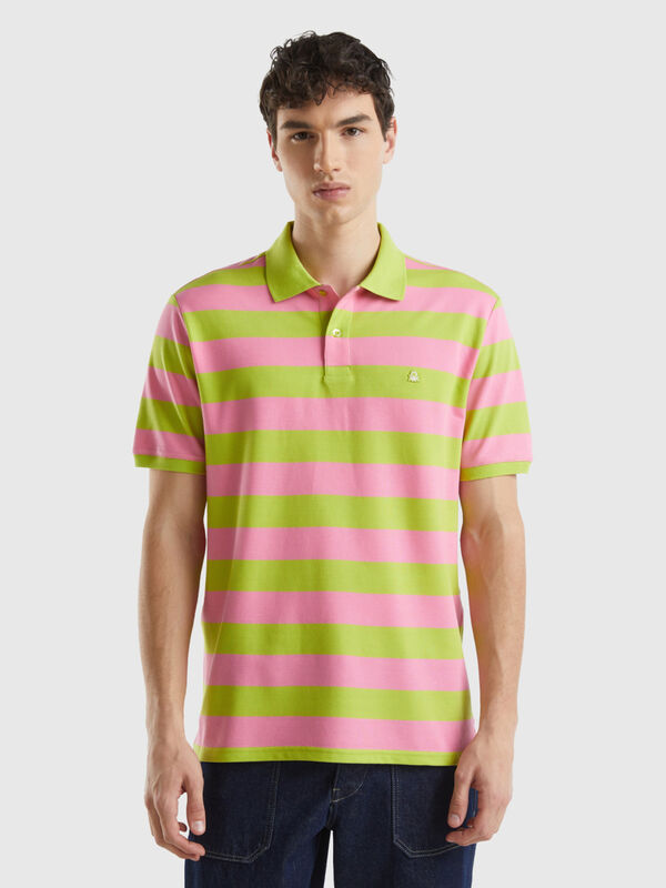 Polo with pink and lime yellow stripes Men