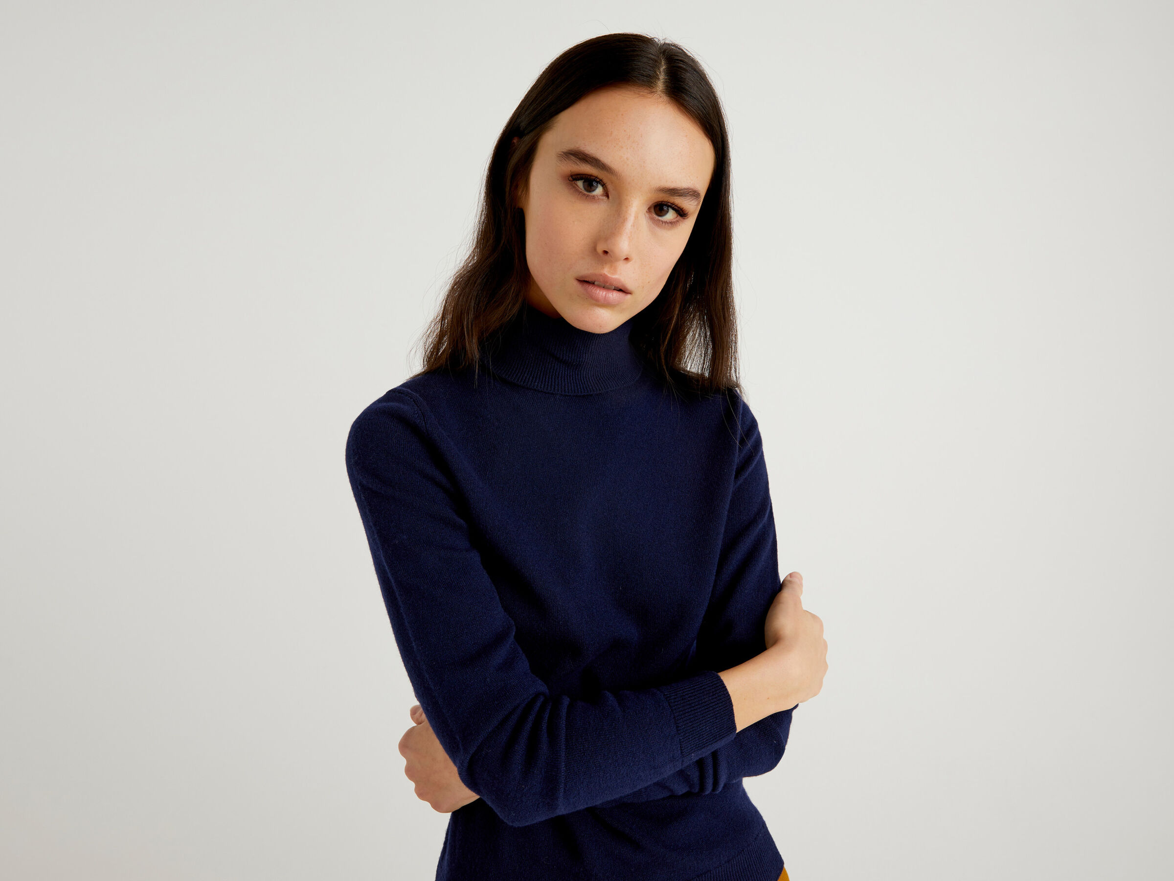 dark blue turtleneck outfit
