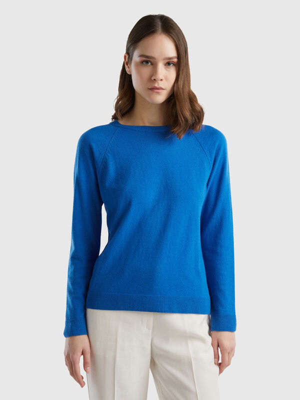 Blue crew neck sweater in cashmere and wool blend Women