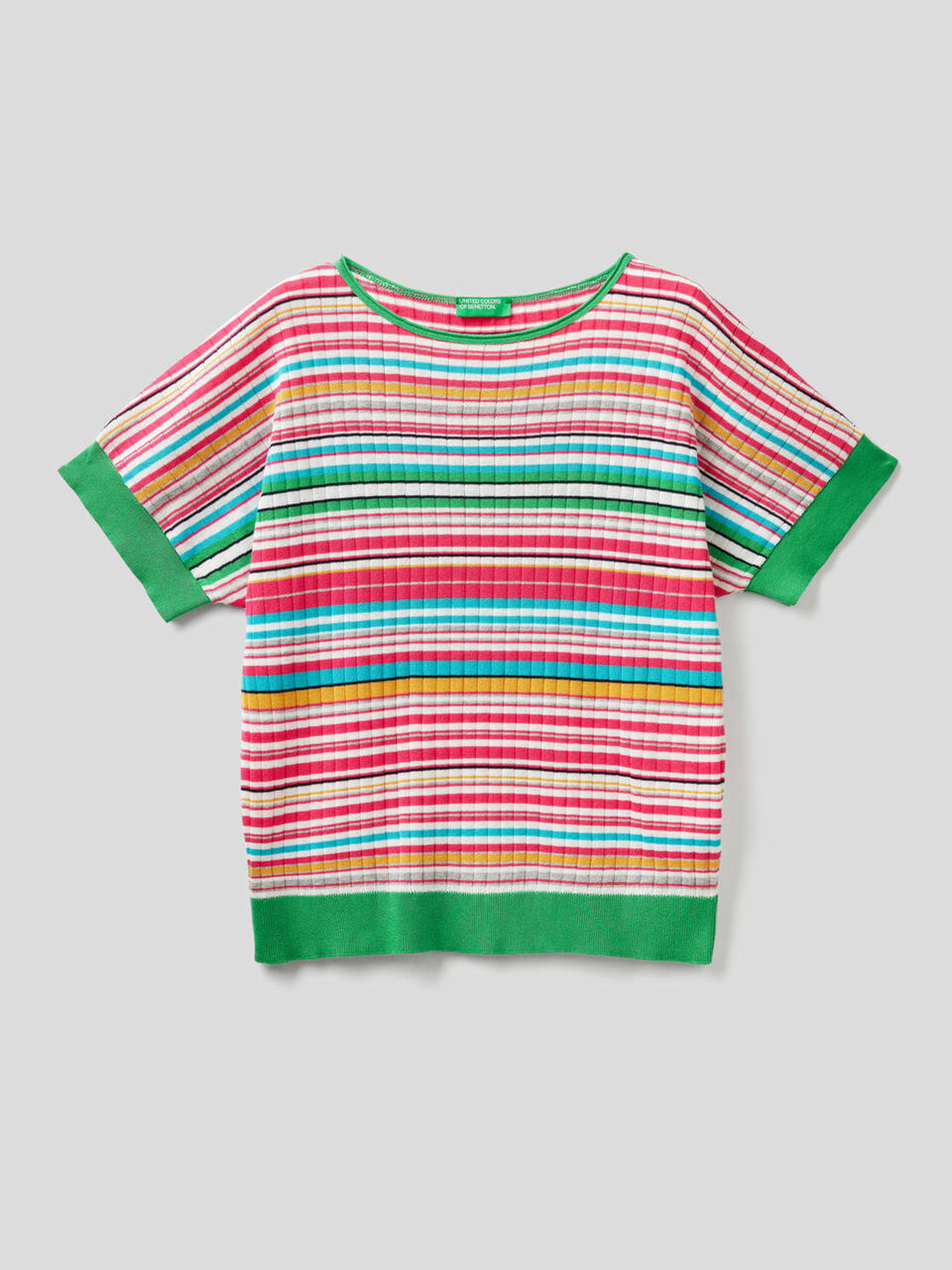 Short sleeve sweater with multicolor stripes image number 1