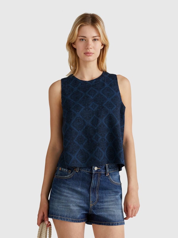 Printed top in pure linen Women