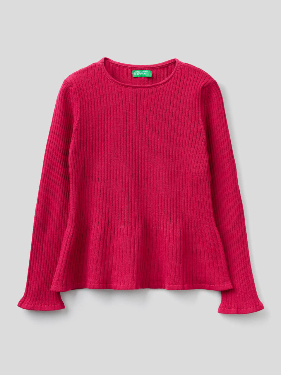 Ribbed knit sweater with flared bottom. image number 1