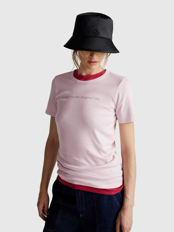T-shirt in 100% cotton with glitter print logo Women