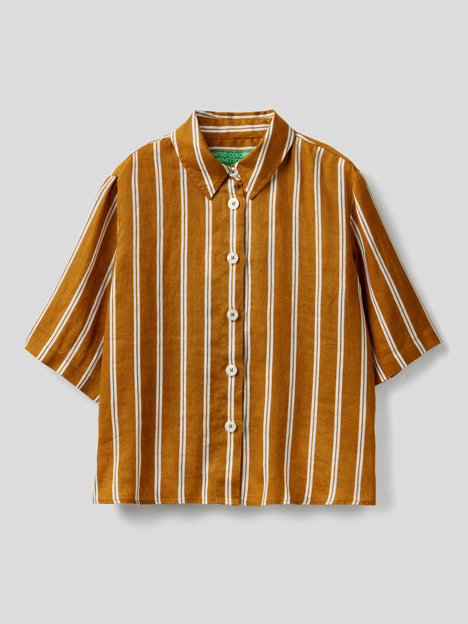 100% linen shirt with pattern print image number 1