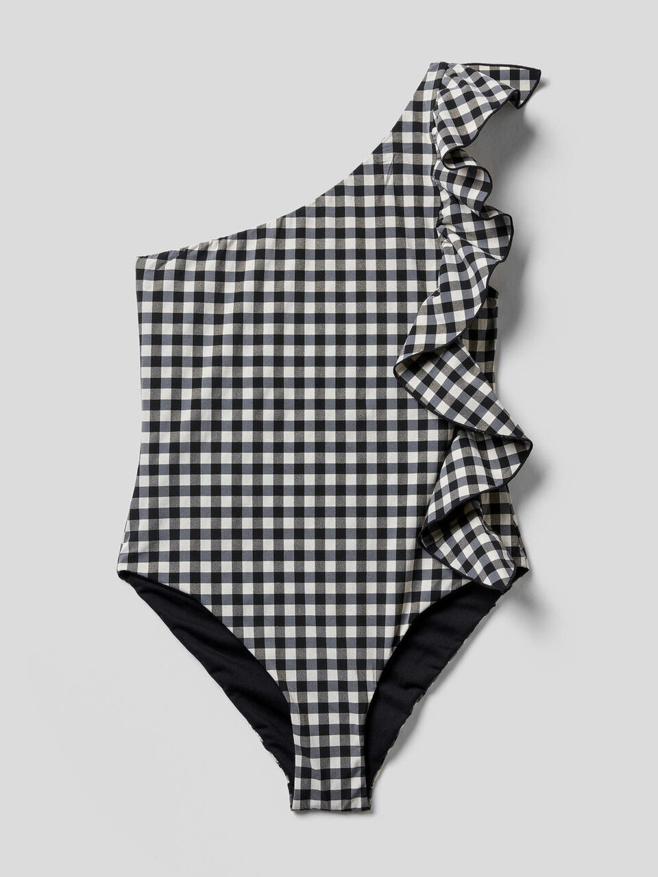 One-piece one-shoulder Vichy swimsuit image number 1