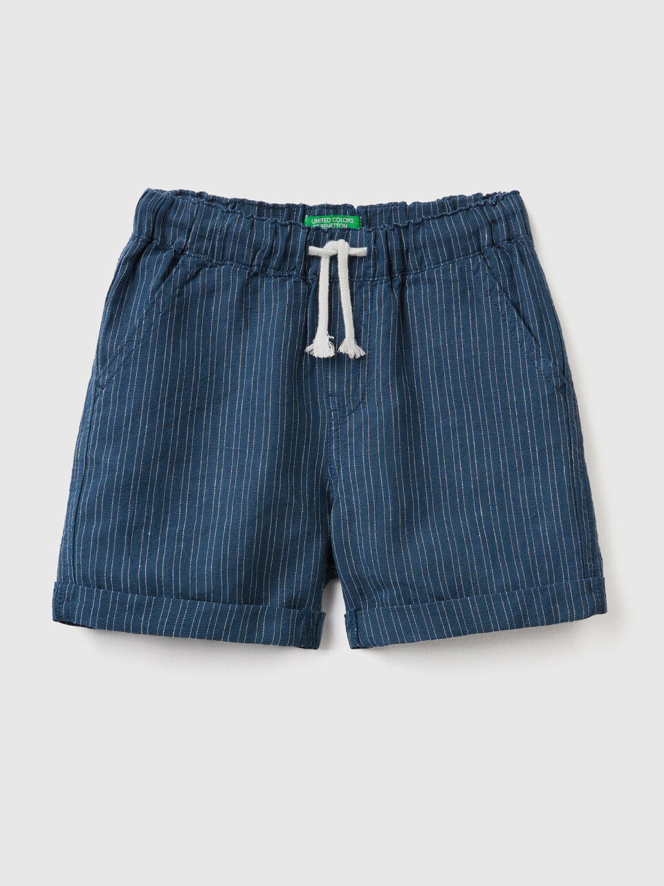 Striped bermudas in linen blend