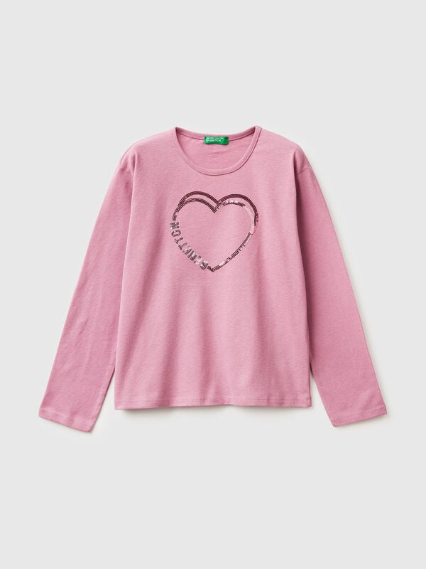 T-shirt in warm cotton with sequins Junior Girl