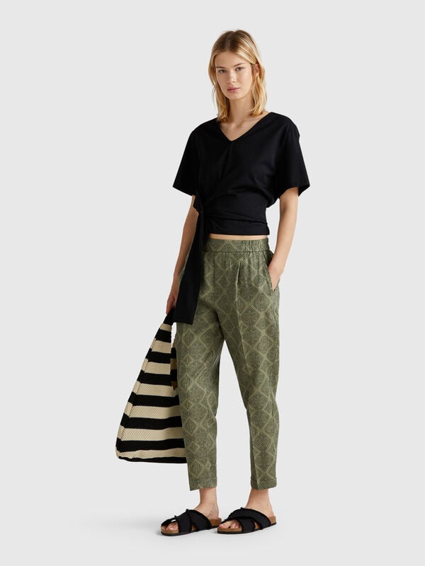 Printed linen trousers Women