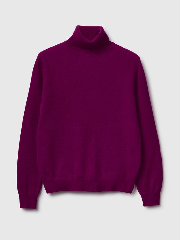 Purple turtleneck sweater in pure Merino wool Women