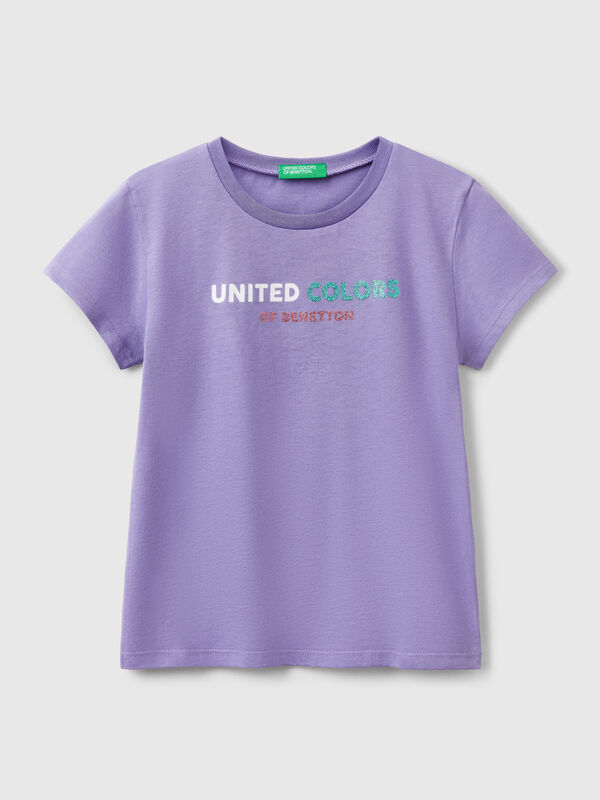 T-shirt with glittery logo in cotton Junior Girl