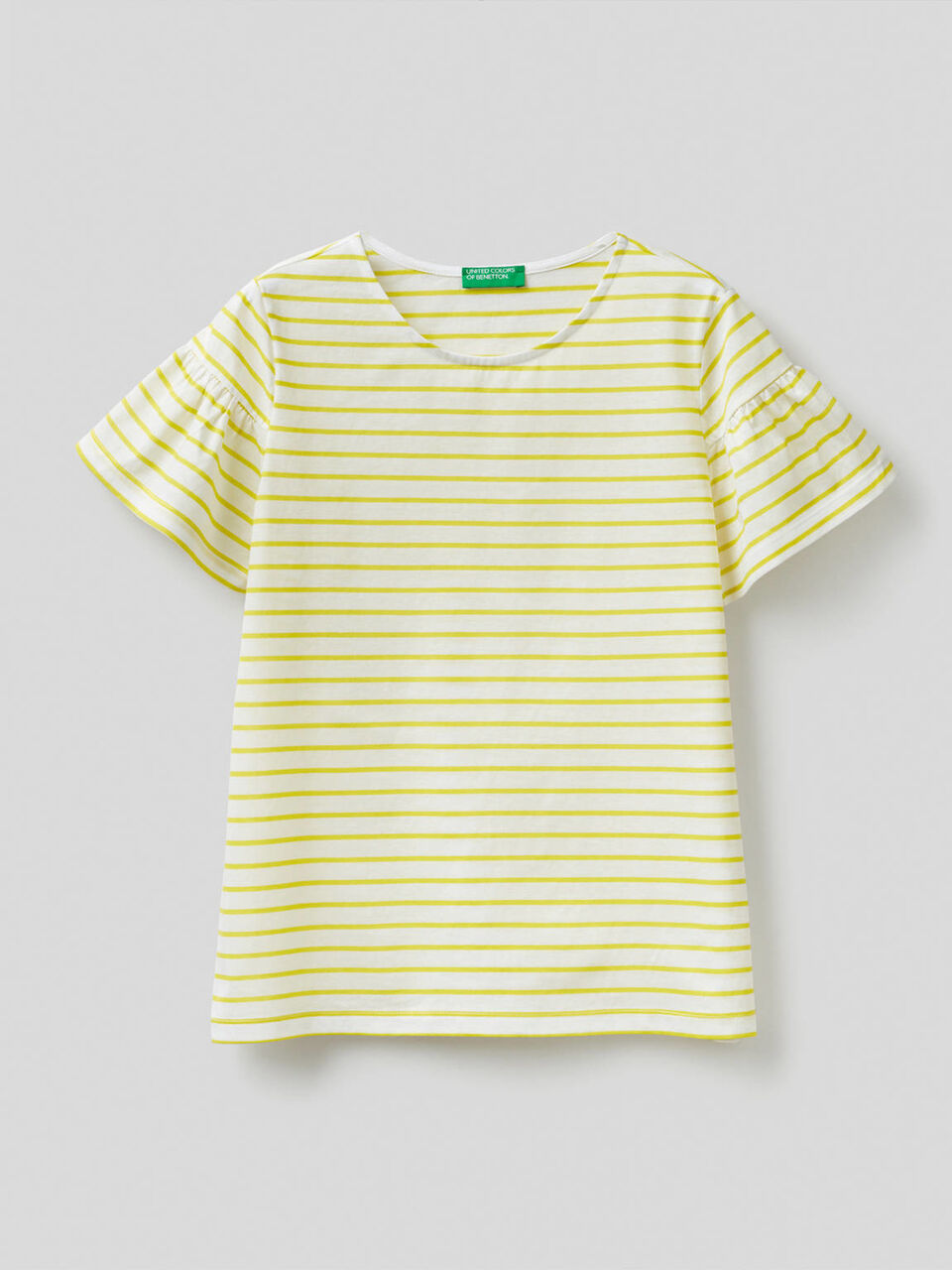 Striped t-shirt with gathered sleeves image number 1